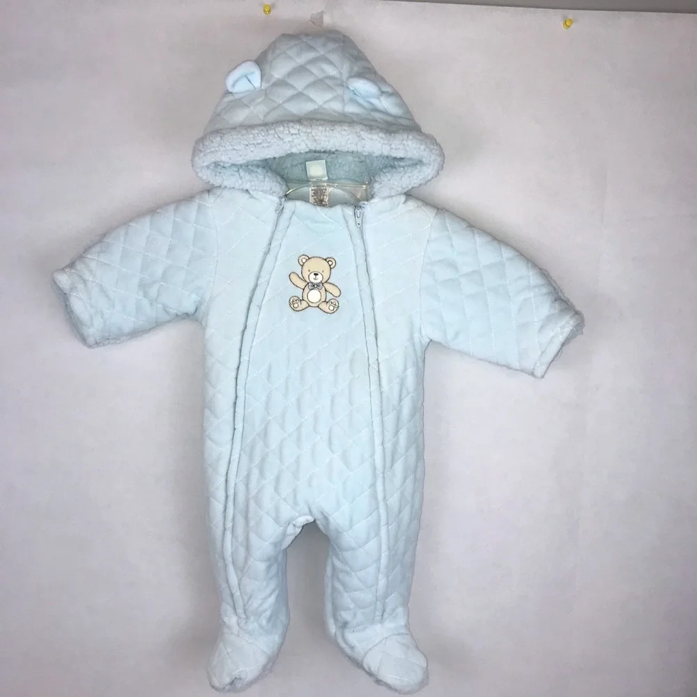 Little Me Infant Size 3-6 Mos. Light Blue Baby Quilted One Piece Baby Clothes